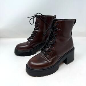 Madden Girl Talentt Military Combat Platform Boots 7 Burgundy Brown Faux Leather